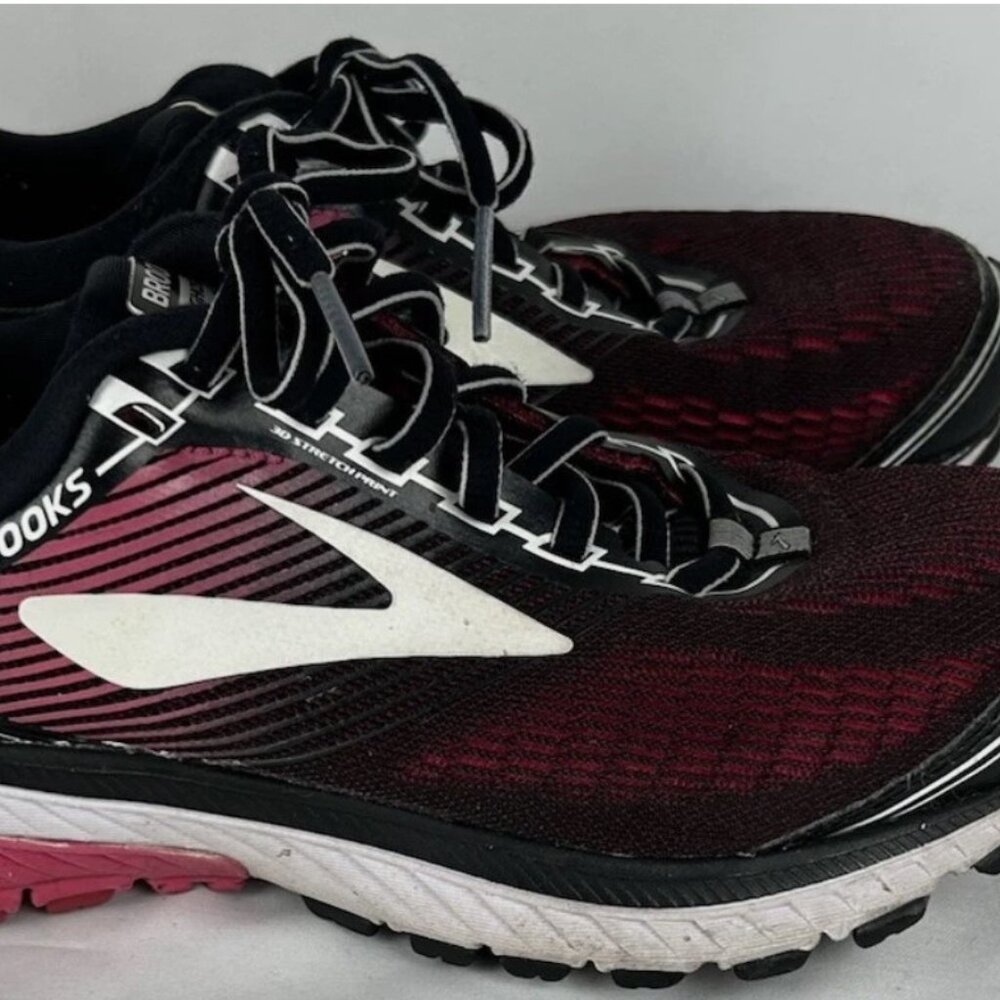 Brooks Black Pink Ghost 10 Running Shoes Sneakers Womens Sz 7.5 3D Stretch Print